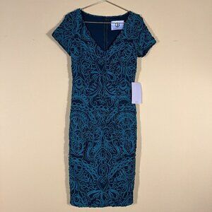 NWT JS collections Women's Green Embroidered Lined Midi Dress 4